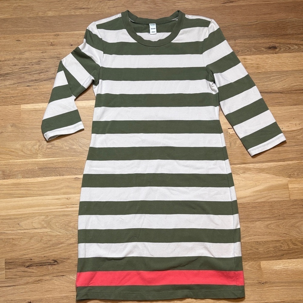 Old Navy Green and White Striped 3/4 Sleeve Dress Women’s XS